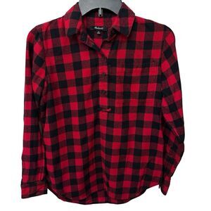 Madewell Flannel Popover Shirt Buffalo Check XS Red‎ Black Plaid Style AF639